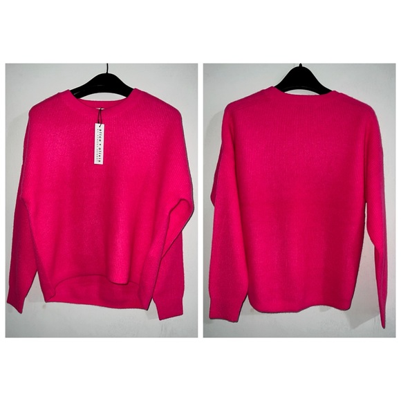 Alice + Olivia Caprice Wild Pink Cashmere Drop Shoulder Pullover Sweater - Picture 9 of 16